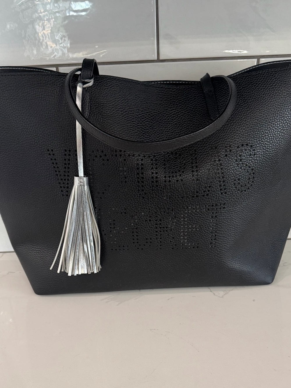 Victoria's Secret Black Tote with Silver Tassel